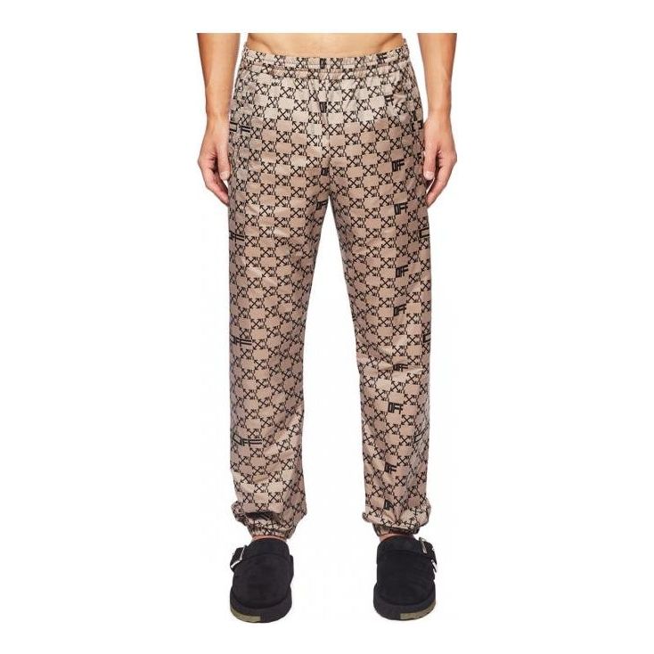 Men's Off-White Logo Full Print Elastic Waistband Casual Pants/Trousers Autumn Beige OMCJ016S22FAB001CAMELBLAC