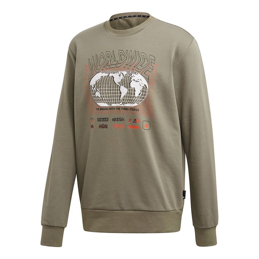 adidas M Pack Crew Alphabet Pattern Printing Sports Round Neck Pullover Green FL3889