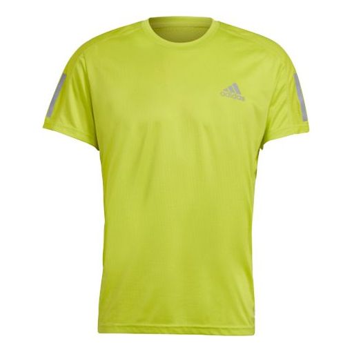 adidas Own The Run Tee Round Neck Casual Sports Woven Training Green Yellow GJ9965