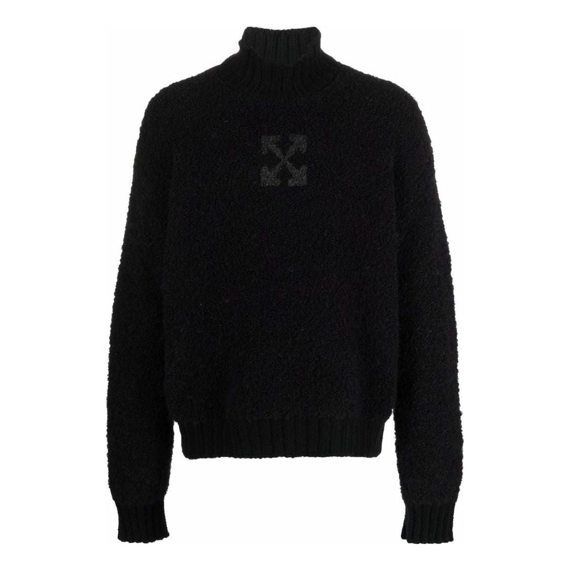 Men's Off-White FW22 Solid Color Logo Printing High Collar Wool Sweater Version Black OMHA130F21KNI00110101010