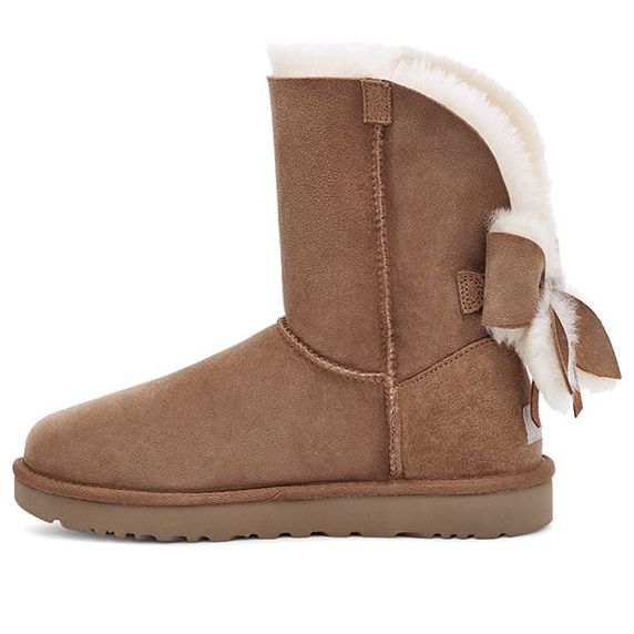 (WMNS) UGG Classic Short Cuffed Bow Fleece Lined Brown 1112501-CHE