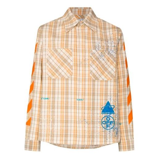 Off-White Logo Printing Plaid Long Sleeves Shirt Yellow OMGA098G20FAB0011720