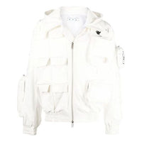 Off-White SS22 Multiple Pockets Logo Printing aviator Jacket White OMEA202T22FAB0010110