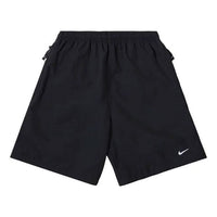Nike Swoosh Logo Embroidered Solid Color Loose Shorts Black DM4400-010