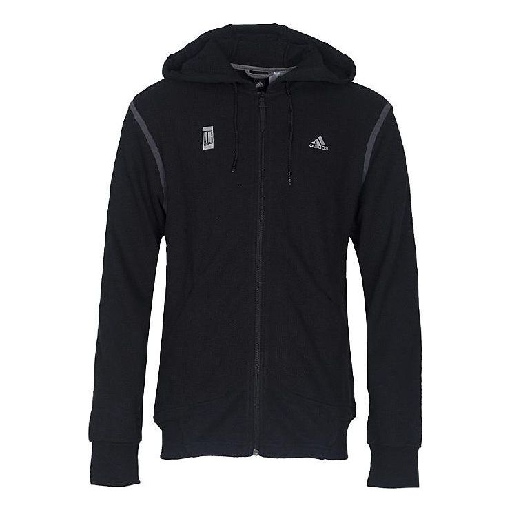 adidas Solid Color Logo Zipper Casual Hooded Jacket Black BR0130