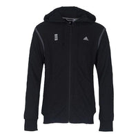 adidas Solid Color Logo Zipper Casual Hooded Jacket Black BR0130
