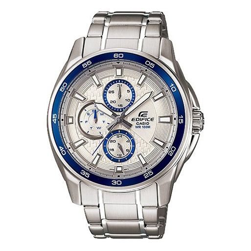 CASIO EDIFICE Quartz Stainless Steel Strap WhiteBlue Dial WhiteBlue Dial Mens WhiteBlue Analog EF-334D-7A