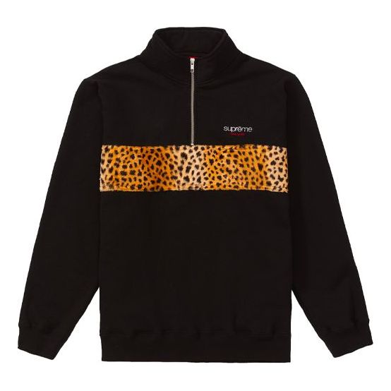 Supreme FW18 Leopard Panel Half Zip Sweatshirt Black SUP-FW18-706