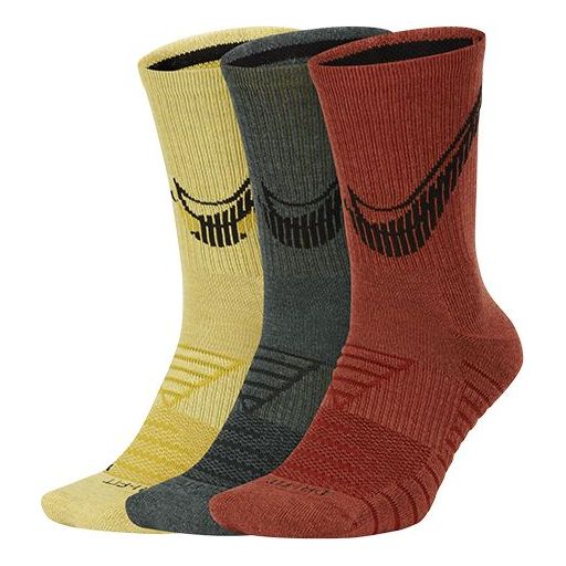 Nike Everyday Max Cushioned Mid Tops Sports Training Socks 3 Pairs 'Yellow Gray Red' CN0789-904