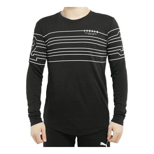 Men's Air Jordan Printing Stripe Round Neck Cotton Long Sleeves Black T-Shirt 878422-010