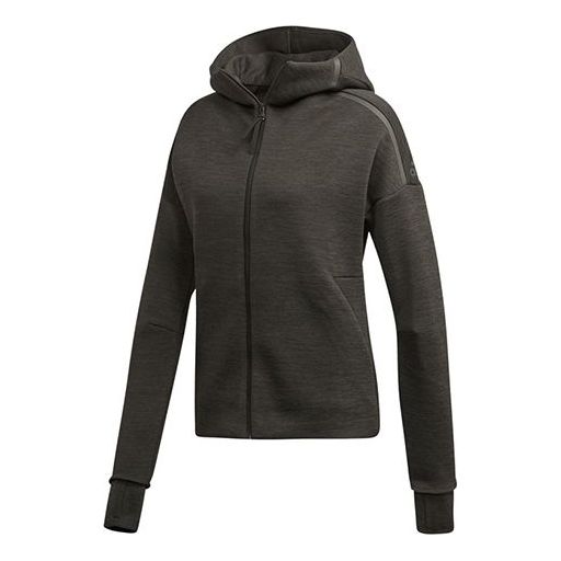 (WMNS) adidas Logo Printing Hooded Windblocker Jacket Grey EA0342