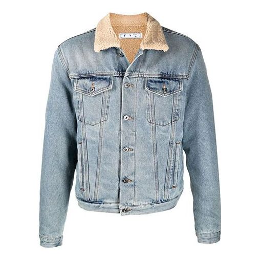 Off-White FW21 Stay Warm Washed Denim Jacket Ordinary Version Blue OMYE074F21DEN0024101