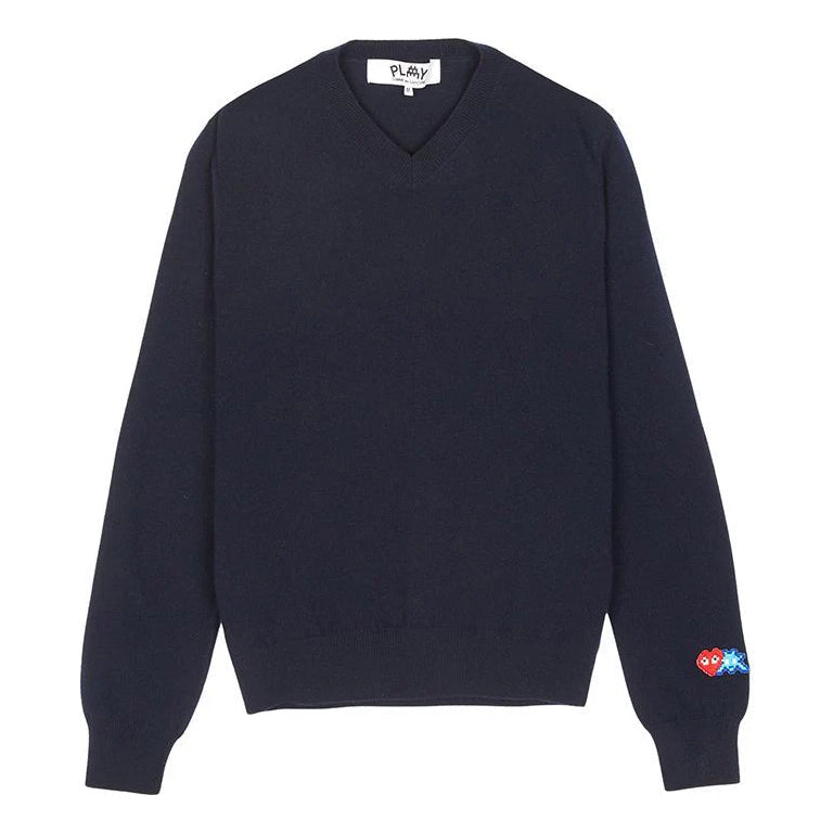 COMME des GARCONS PLAY FW25 x Invader Double Pixel Heart Knitwear 'Navy' AZ-N086-051-2
