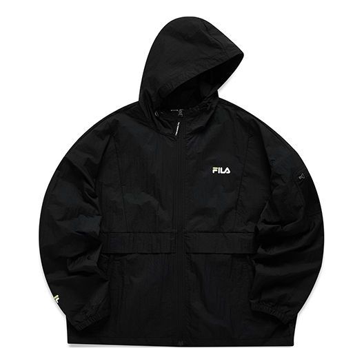 Men's FILA FUSION Thin and light Woven Loose Hooded Jacket Black T11M125704F-BK