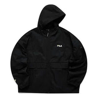 Men's FILA FUSION Thin and light Woven Loose Hooded Jacket Black T11M125704F-BK
