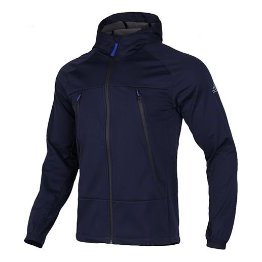 adidas Outdoor logo Sports Fleece Lined Hooded Jacket Blue EH3944