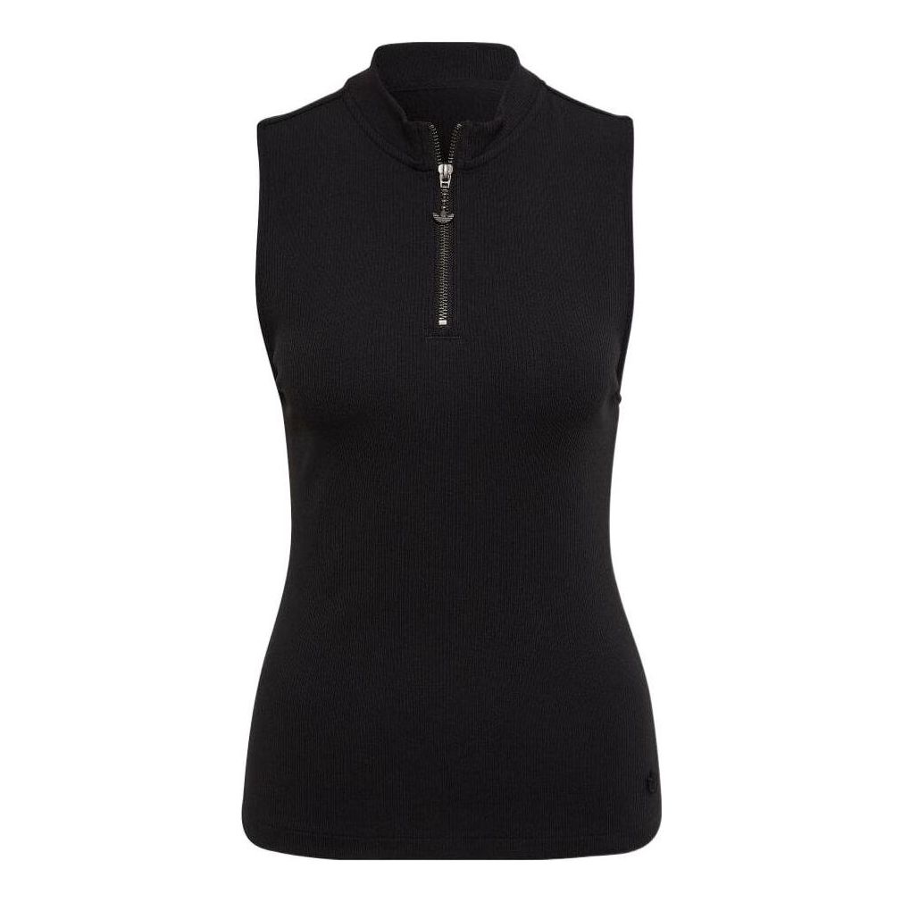 adidas Solid Color Cardigan Stand Collar Slim Fit Sports Black Vest HN3671