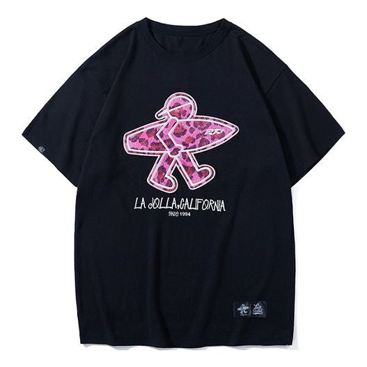 PJs Vigor Surf Leopard print Embroidered Cotton Short Sleeve Unisex Black 20SSTS1015-P