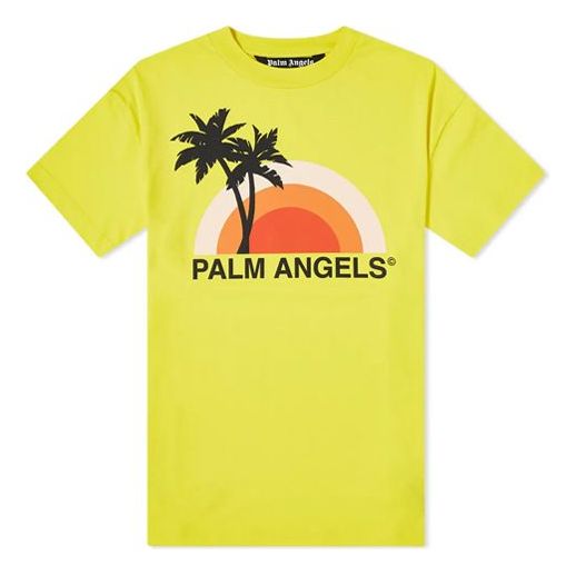 Men's PALM ANGELS SUNSET TEE Printing Short Sleeve Yellow PMAA001S204130166088
