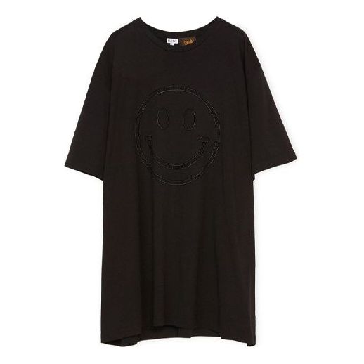 LOEWE Embroidered Smiley Pattern Loose Short Sleeve Unisex Black S616341X20-1100