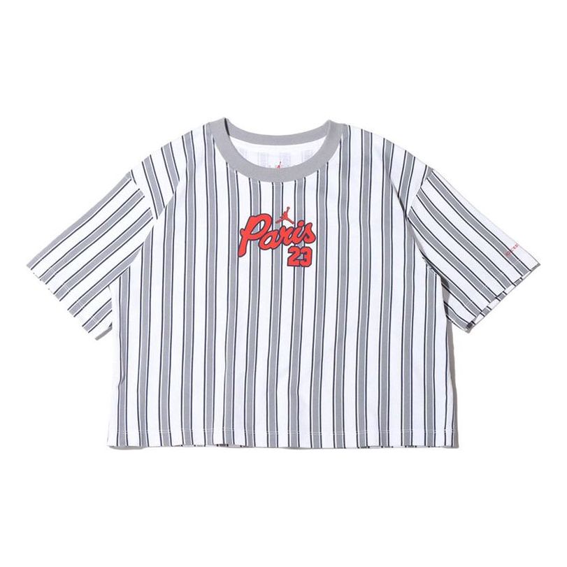 (WMNS) Jordan Paris Saint-Germain Stripe Alphabet Printing Round Neck Short Sleeve White DM4999-100