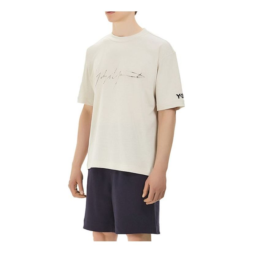 Men's Y-3 Distressed SS Tee Logo Short Sleeve Creamy White FQ4115
