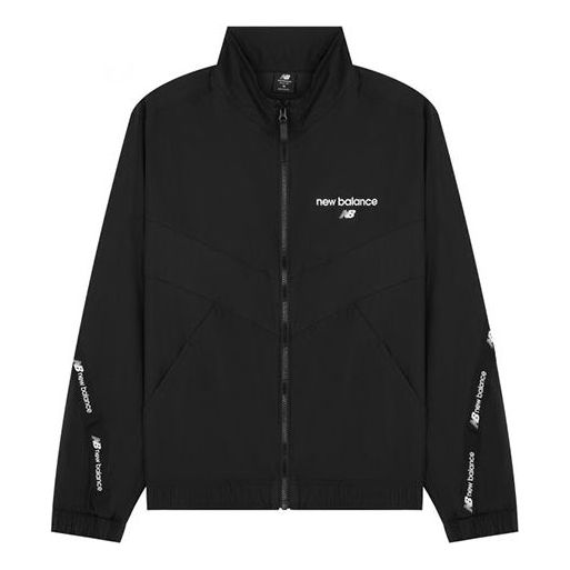New Balance Logo Full-Zip Woven Jacket Asia Sizing 'Black White' AMJ22350-BK