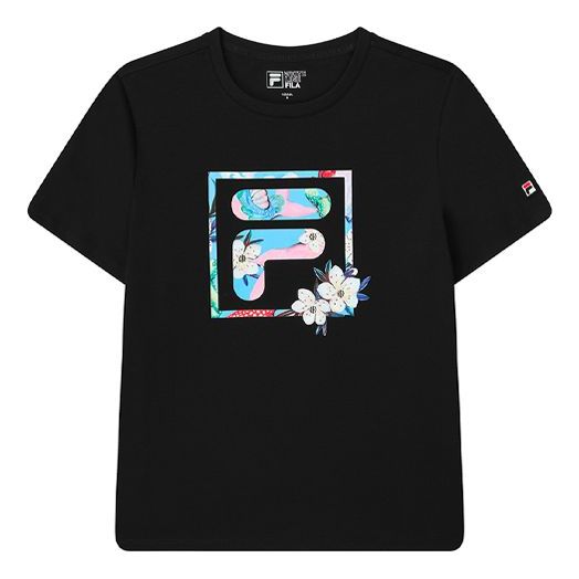 (WMNS) FILA Logo Pattern Printing Loose Short Sleeve Black F11W128101F-BK