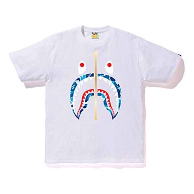 BAPE ABC SHARK TEE Blue Camouflage Short Sleeve Unisex White BAPE19SS-010