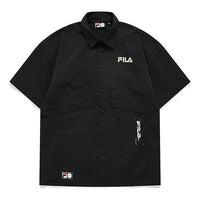 FILA FUSION Logo Printing Cargo Loose Woven Short Sleeve Shirt Couple Style Black T11U126402F-BK
