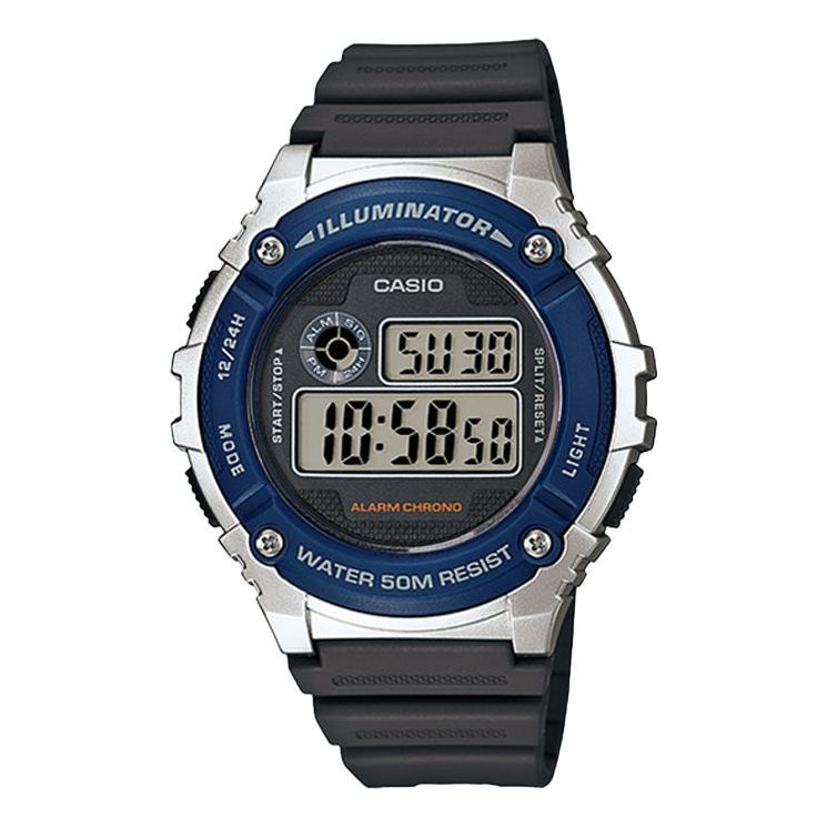 Men's CASIO Multifunction Retro Watch Resin Tape 50 waterproof LED Mens Black Digital W-216H-2AVDF