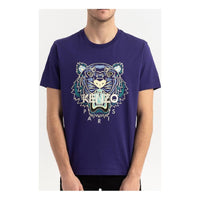 Men's KENZO Classic Tiger Head Printing Round Neck Short Sleeve Purple FA55TS0504YA-80