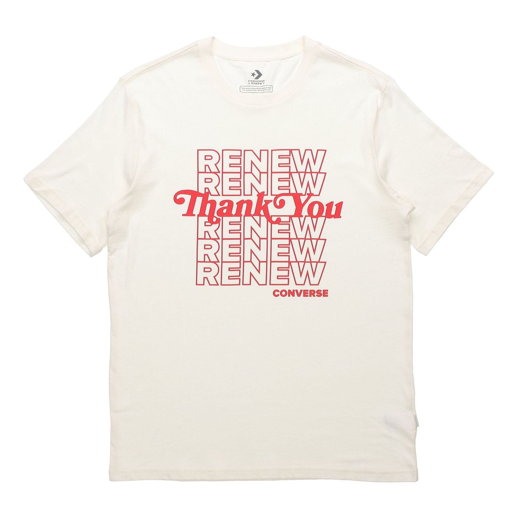 Men's Converse Renew Alphabet Printing Short Sleeve Creamy White 10019649-A02
