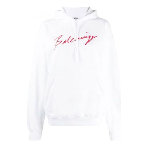 (WMNS) Balenciaga SS21 Classic Logo hooded Long Sleeves Hoodie White 583222TFV649783