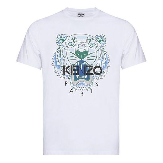 Men's KENZO Cotton Tiger Head Printing Short Sleeve White 5TS050-4YA-01