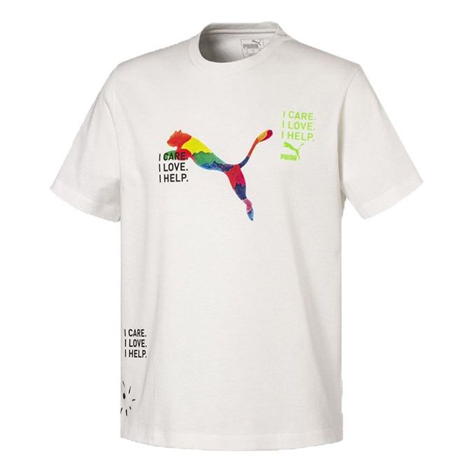 PUMA Multi-Color Large Logo Alphabet Printing Short Sleeve Couple Style White 597656-01