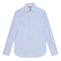 Men's Gucci SS21 Double G Full Print Stripe Long Sleeves Blue Shirt 659875-ZAGV5-9018