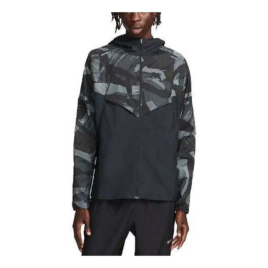 Men's Nike Splicing Waterproof Hooded Running Jacket Black DV5200-010