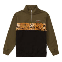 Supreme FW18 Leopard Panel Half Zip Sweatshirt Dark Olive SUP-FW18-708