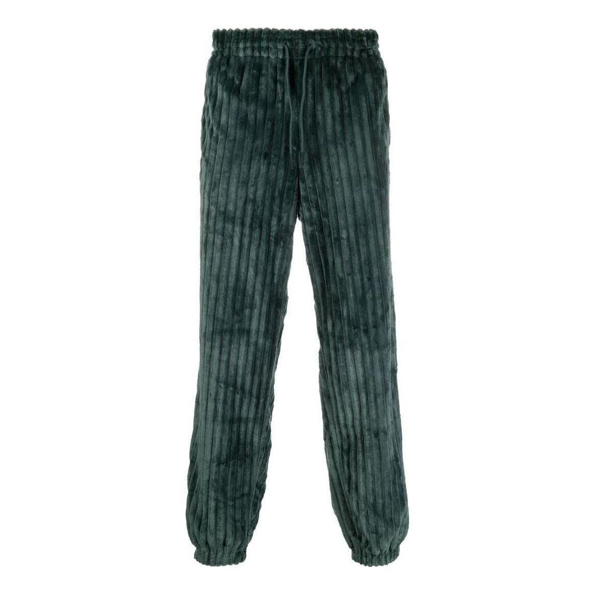 adidas Solid Color Lacing Elastic Waistband Fleece Lined Bundle Feet Sports Pants Men's Green HK7462