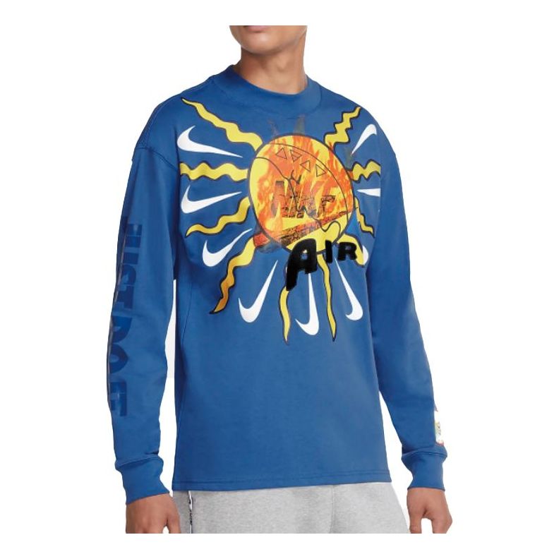 Nike Mock Element logo Printing Round Neck Long Sleeves Blue DC2721-435