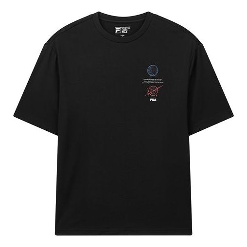FILA Short Sleeve Small Universe Slogan Printing Short Sleeve Couple Style Black F71U028101F-BK