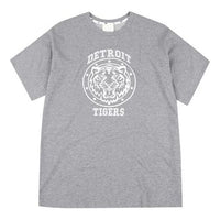 MLB Cartoon Series Detroit Tigers Printing Athleisure Casual Sports Round Neck Loose Short Sleeve Unisex Gray 31TSTL931-46M