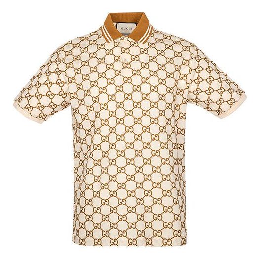 Men's Gucci Cotton Business Casual Short Sleeve Beige Polo Shirt 598956-XJB0U-9059