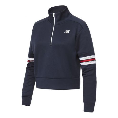 (WMNS) New Balance Stripe Zipper Sports Pullover Hoodie Navy Blue AWT03134-ECL