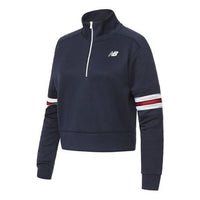 (WMNS) New Balance Stripe Zipper Sports Pullover Hoodie Navy Blue AWT03134-ECL