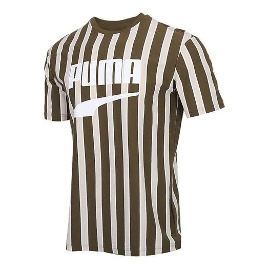 PUMA Stripe Printing Casual Sports Breathable Short Sleeve Brown 599911-48