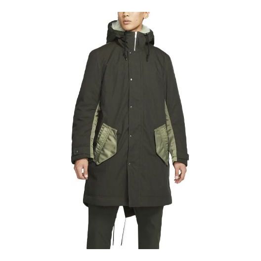 Men's Nike Sportswear Therma-Fit White Space Back Large Logo Printing Colorblock Mid-Length Hooded Jacket Green DD6776-355