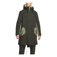 Men's Nike Sportswear Therma-Fit White Space Back Large Logo Printing Colorblock Mid-Length Hooded Jacket Green DD6776-355