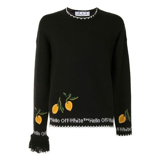 Men's Off-White Embroidered Round Neck Black OMHE052F20KNI0011018